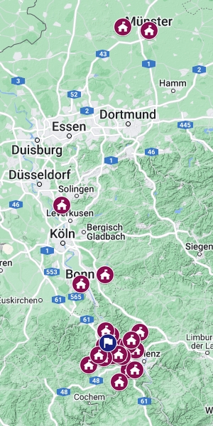Landkarte mit der Region zwischen Koblenz und Münster