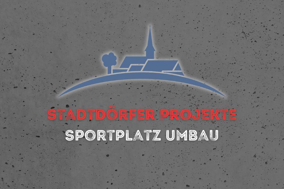 Betonwand, Kell Logo, Schriftzug "Stadtdörfer Projekte Sportplatz Umbau"