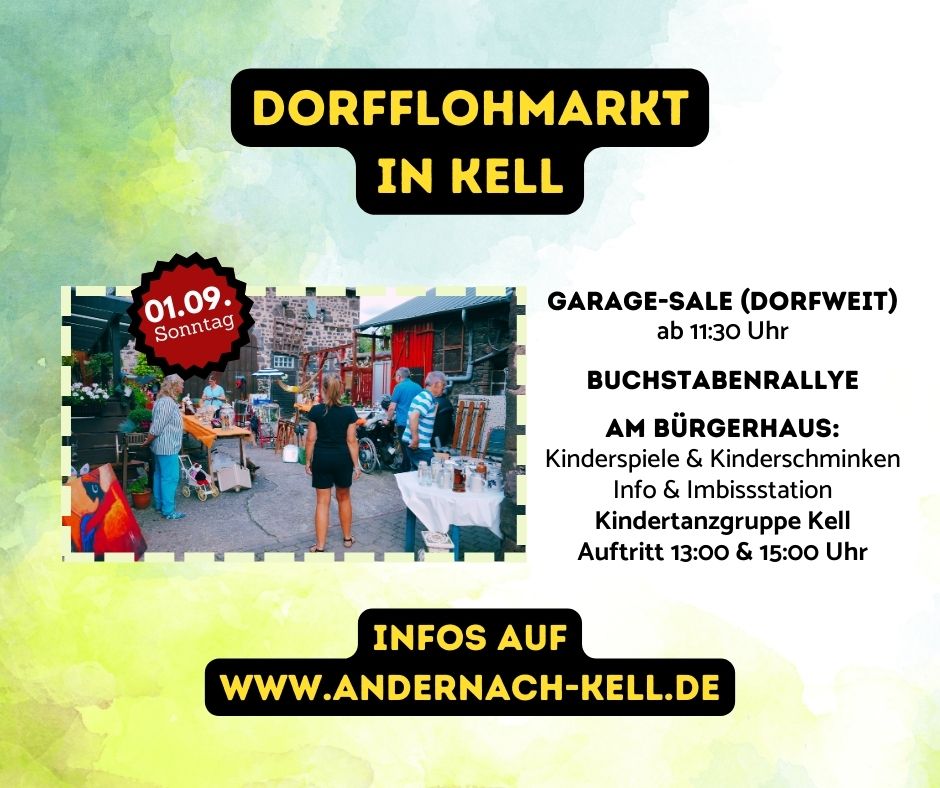 Veranstaltungsbanner Dorfflohmarkt Kell 2024 mit Programmpunkten