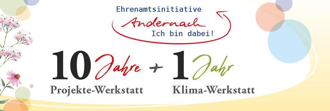 Banner zum Jubiläum der Ehrenamtsinitiative Andernach und der Klimawerkstatt Andernach