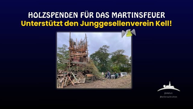 Holzstapel für das Martinsfeuer in Kell, aufgeschichtet vom Junggesellenverein