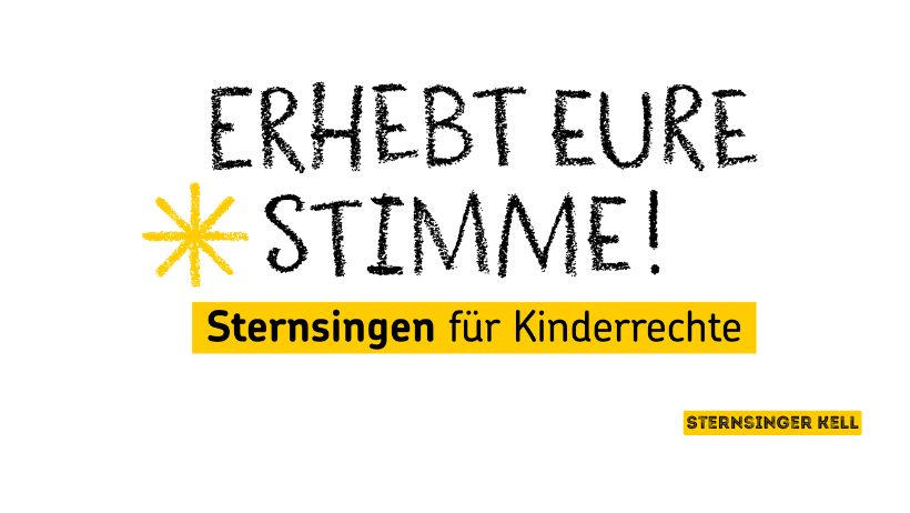 Moto Banner der Sternsinger 2025: Erhebet Eure Stimme. Sternsingen für Kinderrechte.