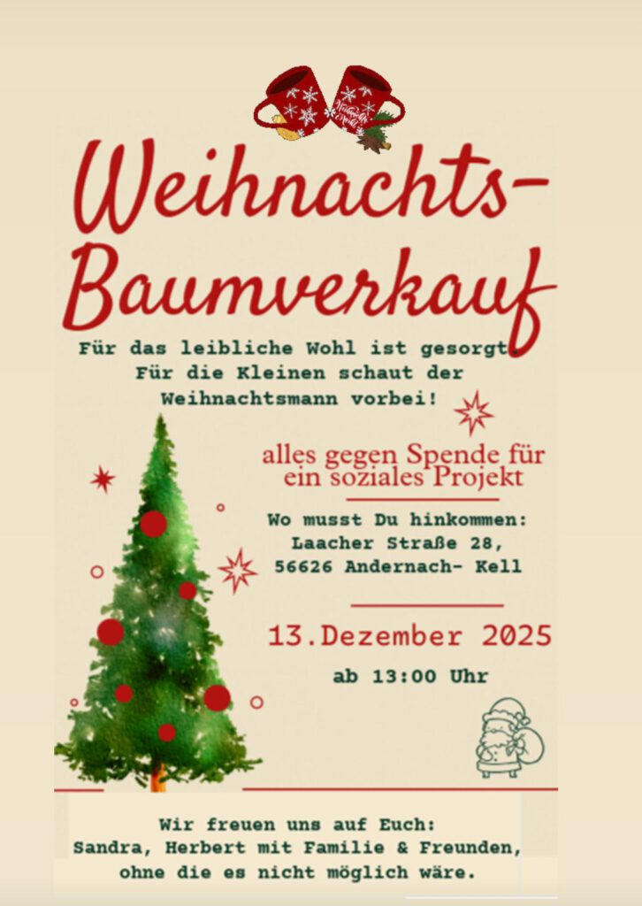 Weihnachtsbaumverkauf in Kell 2025 - Flyer mit Weihnachtsbaum und Veranstaltungstermin
