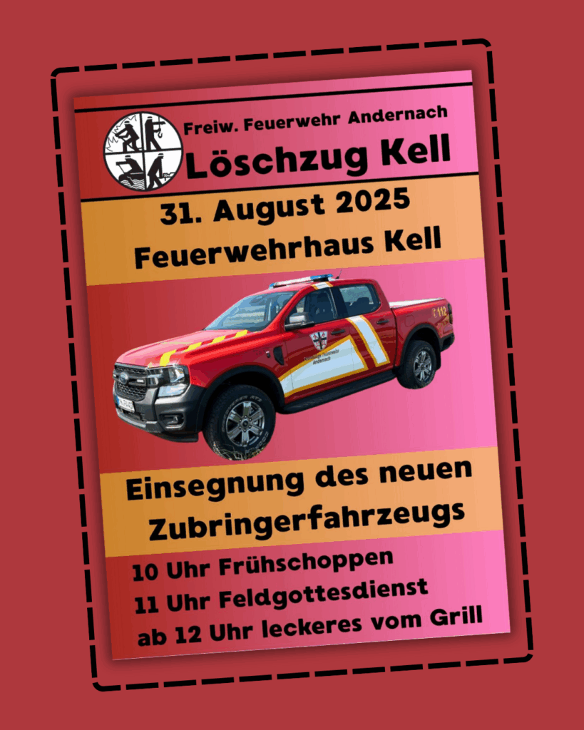 Feuerwehrfahrzeug (Pickup Truck) und Veranstaltungsdaten.