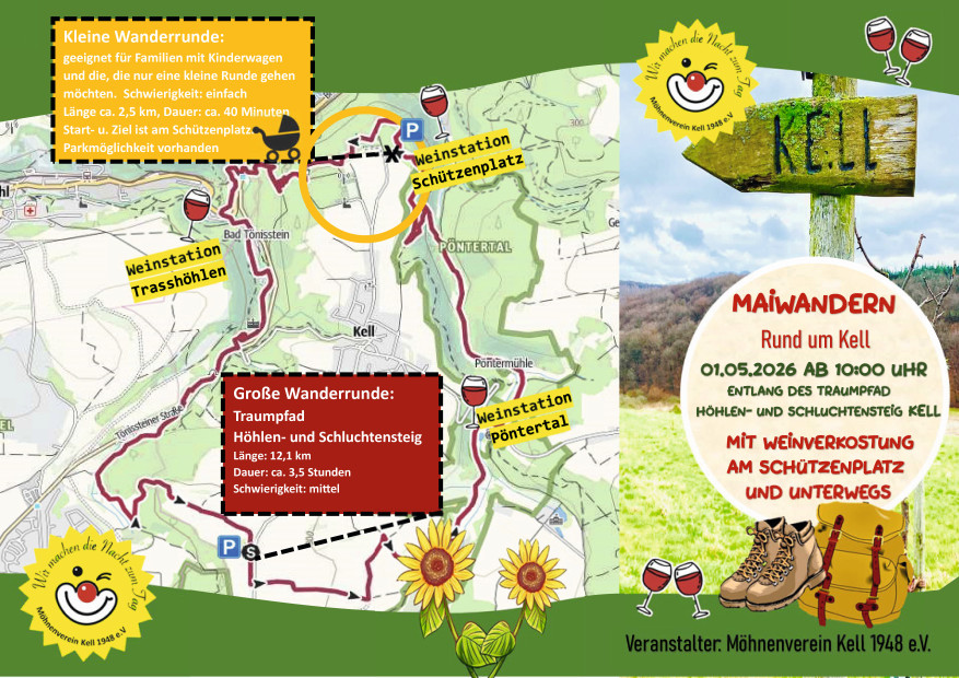 Karte mit der Wanderstrecke rund um Kell beim Weinwandern 2026