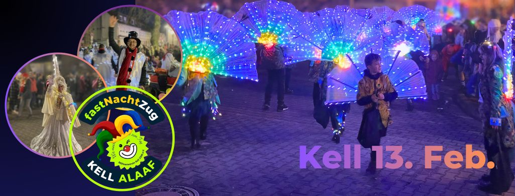 fastNachtZug Kell 2026 - Jecken mit leuchtenden Kostümen