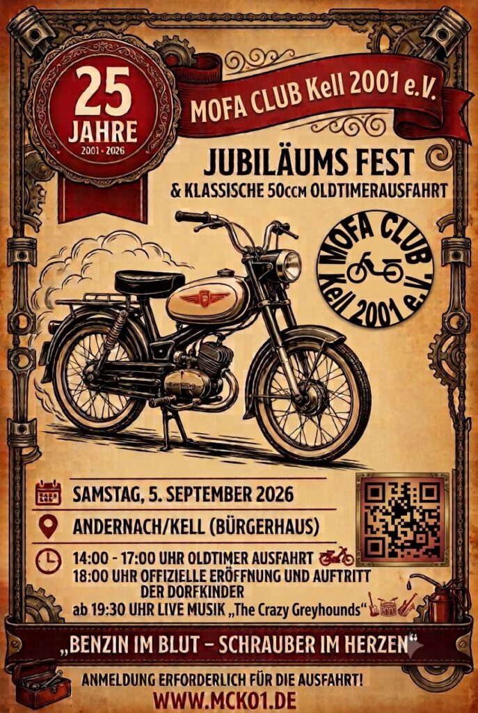 Veranstaltungsflyer 25 Jahre Mofaclub Kell (2026)